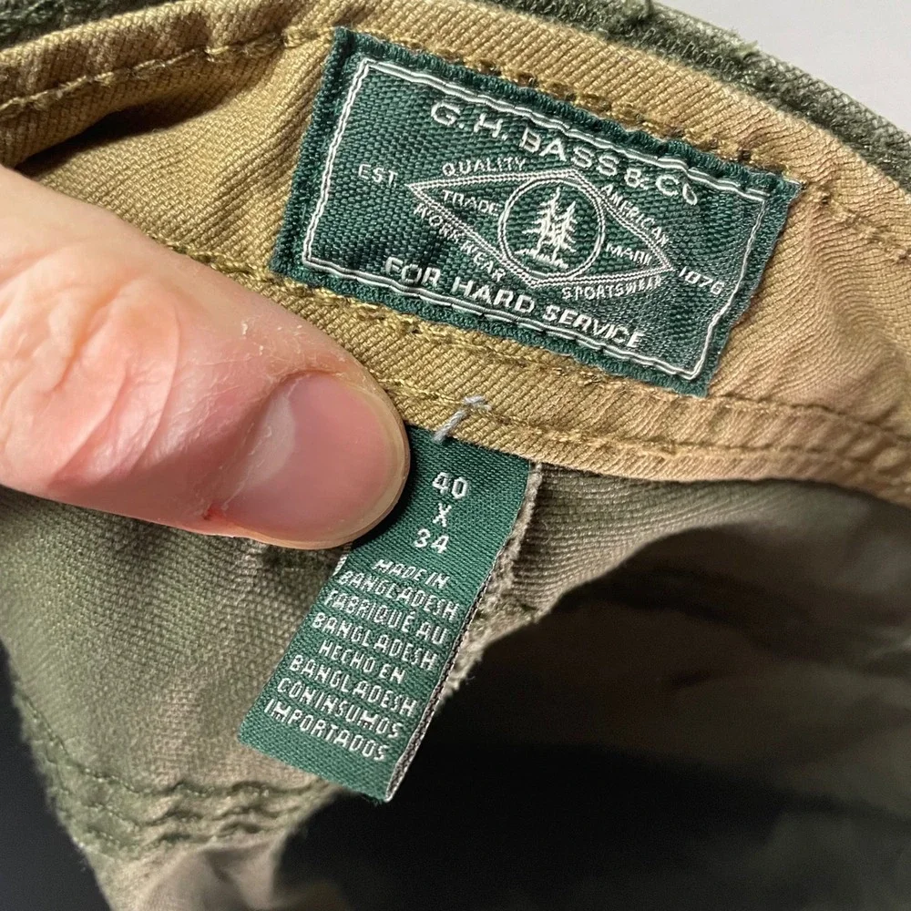 G.H. Bass Mens 40x34‎ Canvas Pants Olive Green Workwear Utility